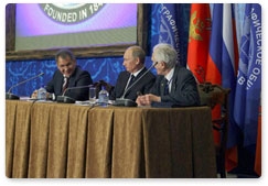 Prime Minister Vladimir Putin attends a session of the 14th Congress of the Russian Geographical Society