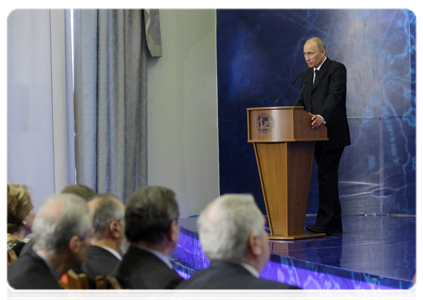 Prime Minister Vladimir Putin at a session of the 14th Congress of the Russian Geographical Society|11 december, 2010|16:15