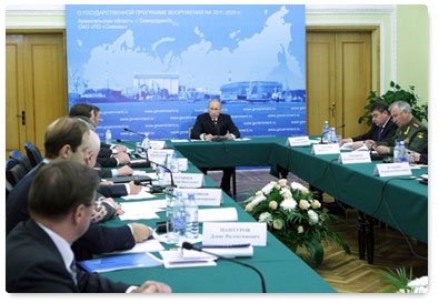 Prime Minister Vladimir Putin chairs a meeting in Severodvinsk on drafting the state arms programme for 2011–2020