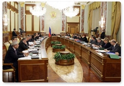 Prime Minister Vladimir Putin chairs a government meeting