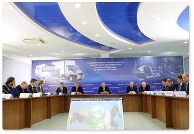 Prime Minister Vladimir Putin chairs a meeting to review progress in the automobile industry development strategy until 2020