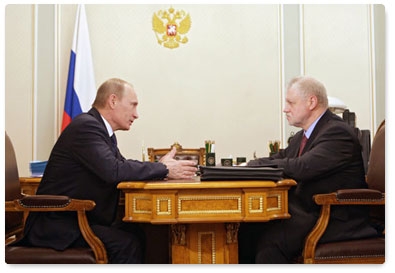 Prime Minister Vladimir Putin meets with Federation Council Speaker Sergei Mironov