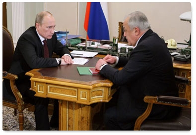 Prime Minister Vladimir Putin meets with head of the Republic of North Ossetia-Alania Taimuraz Mamsurov