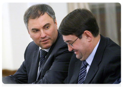 Deputy Prime Minister and Chief of the Government Staff Vyacheslav Volodin and Minister of Transport Igor Levitin at a meeting of the Government Commission on Monitoring Foreign Investment|28 december, 2010|21:45