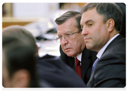 First Deputy Prime Minister Viktor Zubkov and Deputy Prime Minister and Chief of the Government Staff Vyacheslav Volodin at a Government meeting|29 december, 2010|18:26