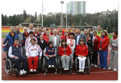 Vladimir Putin meets with Paralympic athletes at the Yug Sport Facility in Sochi