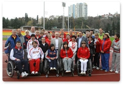 Vladimir Putin meets with Paralympic athletes at the Yug Sport Facility in Sochi