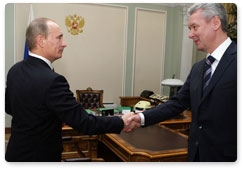 Prime Minister Vladimir Putin holds a working meeting with Moscow Mayor Sergei Sobyanin