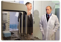 Prime Minister Vladimir Putin visits the high-tech ChemRar centre in Khimki