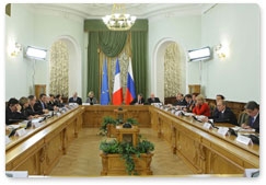 Prime Minister Vladimir Putin and French Prime Minister Francois Fillon chair the 15th meeting of the Russian-French Commission on Bilateral Cooperation