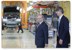 During his trip to Naberezhnye Chelny Prime Minister Vladimir Putin visits the Sollers automobile plant, which produces vehicles for the Italian carmaker Fiat