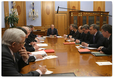 Prime Minister Vladimir Putin chairs a meeting on the priorities of state armaments programme for 2011-2020