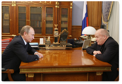 Prime Minister Vladimir Putin meets with Secretary of the Public Chamber of Russia, member of the Presidium of the Russian Academy of Sciences and Academician Yevgeny Velikhov