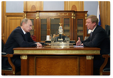 Prime Minister Vladimir Putin meets with Anatoly Chubais, CEO of Russian Corporation of Nanotechnologies