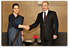 Prime Minister Vladimir Putin meets with the Chairperson of the United Progressive Alliance and the President of the Indian National Congress, Sonia Gandhi