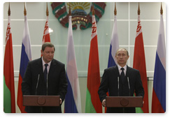 Vladimir Putin and Sergei Sidorsky hold a joint press conference following Russian-Belarusian talks and a meeting of the Council of Ministers of the Union State