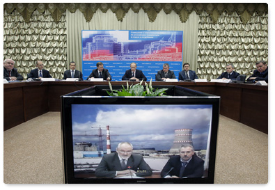 Prime Minister Vladimir Putin chairs a meeting on the nuclear power industry at the Volgodonsk nuclear plant