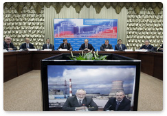 Prime Minister Vladimir Putin chairs a meeting on the nuclear power industry at the Volgodonsk nuclear plant