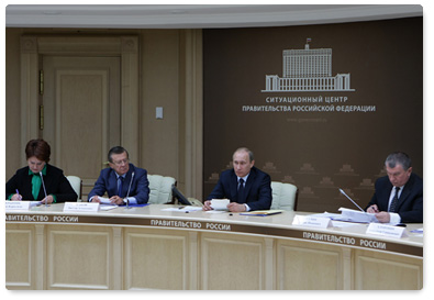 Prime Minister Vladimir Putin holds a videoconference on preparations for the 2010 spring sowing season