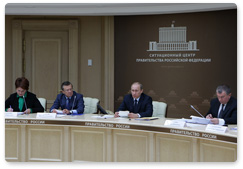 Prime Minister Vladimir Putin holds a videoconference on preparations for the 2010 spring sowing season