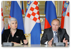 Председатель Правительства России В.В.Путин и Премьер-министр Хорватии Я.Косор выступили с заявлениями для прессы по итогам российско-хорватских переговоров