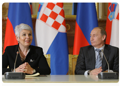 Prime Minister Vladimir Putin and his Croatian counterpart Jadranka Kosor making statements for the press after the Russian-Croatian talks|2 march, 2010|18:57