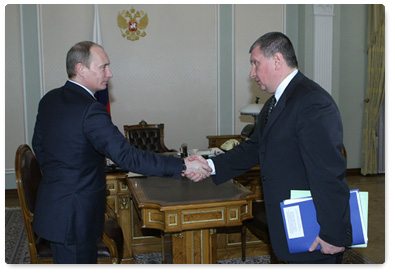 Prime Minister Vladimir Putin holds meeting with Deputy Prime Minister Igor Sechin