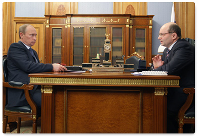 Prime Minister Vladimir Putin meets with Alexander Misharin, governor of the Sverdlovsk Region