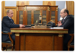 Prime Minister Vladimir Putin meets with Alexander Misharin, governor of the Sverdlovsk Region