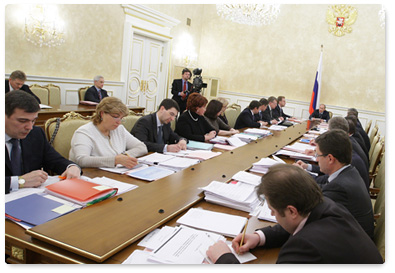 Prime Minister Vladimir Putin chairs a meeting on funding for federal targeted programmes for next year and subsequent years
