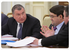 Deputy Prime Minister Igor Sechin, left, and Minister of Transport Igor Levitin before a meeting to discuss funding for federal targeted programmes in 2011 and beyond|9 march, 2010|21:29