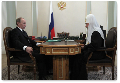 Prime Minister Vladimir Putin meets with Kirill, Patriarch of Moscow and All Russia