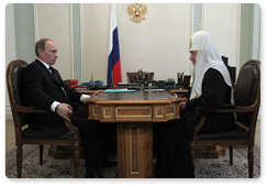 Prime Minister Vladimir Putin meets with Kirill, Patriarch of Moscow and All Russia