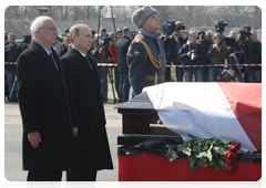 Vladimir Putin and Polish Ambassador to Russia Jerzy Bar at the memorial service for Lech Kaczynski, who died in a plane crash near Smolensk|11 april, 2010|16:25