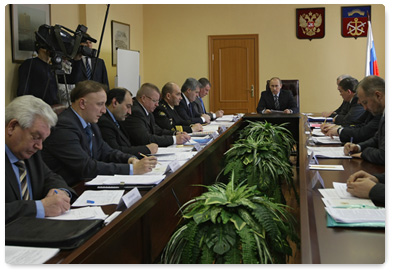 Prime Minister Vladimir Putin holds a meeting on the situation at Murmansk shipyards