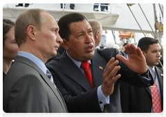 Prime Minister Vladimir Putin and Venezuelan President Hugo Chavez visiting the ship’s on-board exhibition in honour of the 65th anniversary of Russia’s victory in the Great Patriotic War|2 april, 2010|19:25