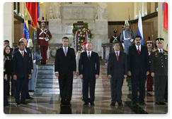 Russian Prime Minister Vladimir Putin lays a wreath at the tomb of Venezuelan Liberator Simon Bolivar in the National Pantheon of Venezuela