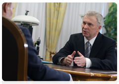 President of the Republic of Buryatia Vyacheslav Nagovitsyn at the meeting with Prime Minister Vladimir Putin|21 april, 2010|17:52