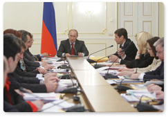 Prime Minister Vladimir Putin chairs a meeting of the Presidium of the Presidential Council on National Priority Projects and Demographic Policy