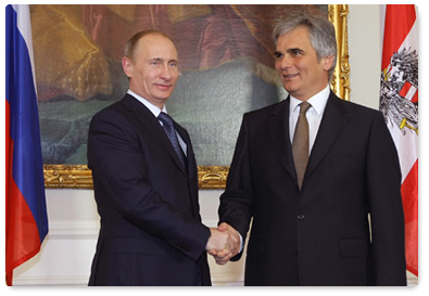 Prime Minister Vladimir Putin arrives on an official visit to the Republic of Austria and meets with Austrian Chancellor Werner Faymann