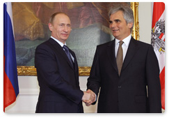 Prime Minister Vladimir Putin arrives on an official visit to the Republic of Austria and meets with Austrian Chancellor Werner Faymann