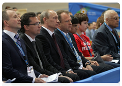 Prime Minister Vladimir Putin at the European Judo Championship, and taking part in the awards ceremony, during his working visit to the Republic of Austria|24 april, 2010|22:36