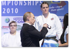 During his working visit to the Republic of Austria, Prime Minister Vladimir Putin attends the European Judo Championship and takes part in the awards ceremony