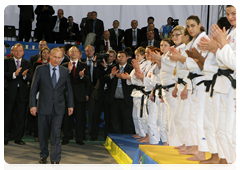 Prime Minister Vladimir Putin at the European Judo Championship, and taking part in the awards ceremony, during his working visit to the Republic of Austria|25 april, 2010|22:28