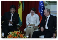 While on a working visit to Venezuela, Prime Minister Vladimir Putin meets with Bolivian President Evo Morales
