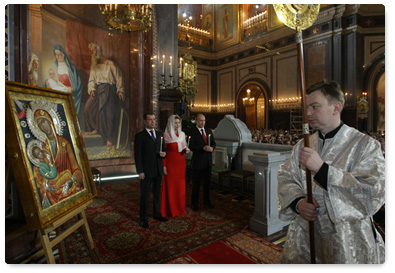 Prime Minister Vladimir Putin attends an Easter service at Moscow's Christ the Saviour Cathedral