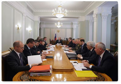 Prime Minister Vladimir Putin holds the last in a series of meetings discussing the development of the defence industry