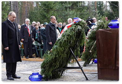 Prime Minister Vladimir Putin and Polish Prime Minister Donald Tusk visit Katyn memorial complex