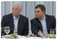 Chairman of the Supreme Council of the United Russia party Boris Gryzlov, left, and Secretary of the presidium of United Russia’s General Council Vyacheslav Volodin at Prime Minister Vladimir Putin’s meeting with the leaders of the regions in the Siberian Federal District and members of the United Russia party’s regional political council|8 april, 2010|21:06