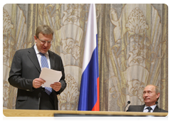 Prime Minister Vladimir Putin and Deputy Prime Minister and Minister of Finance Alexei Kudrin at a joint meeting of the Ministry of Finance and Ministry of Economic Development Boards|14 may, 2010|15:11